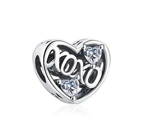 925 Silver XOXO Charm with Crystal Hearts - CH010